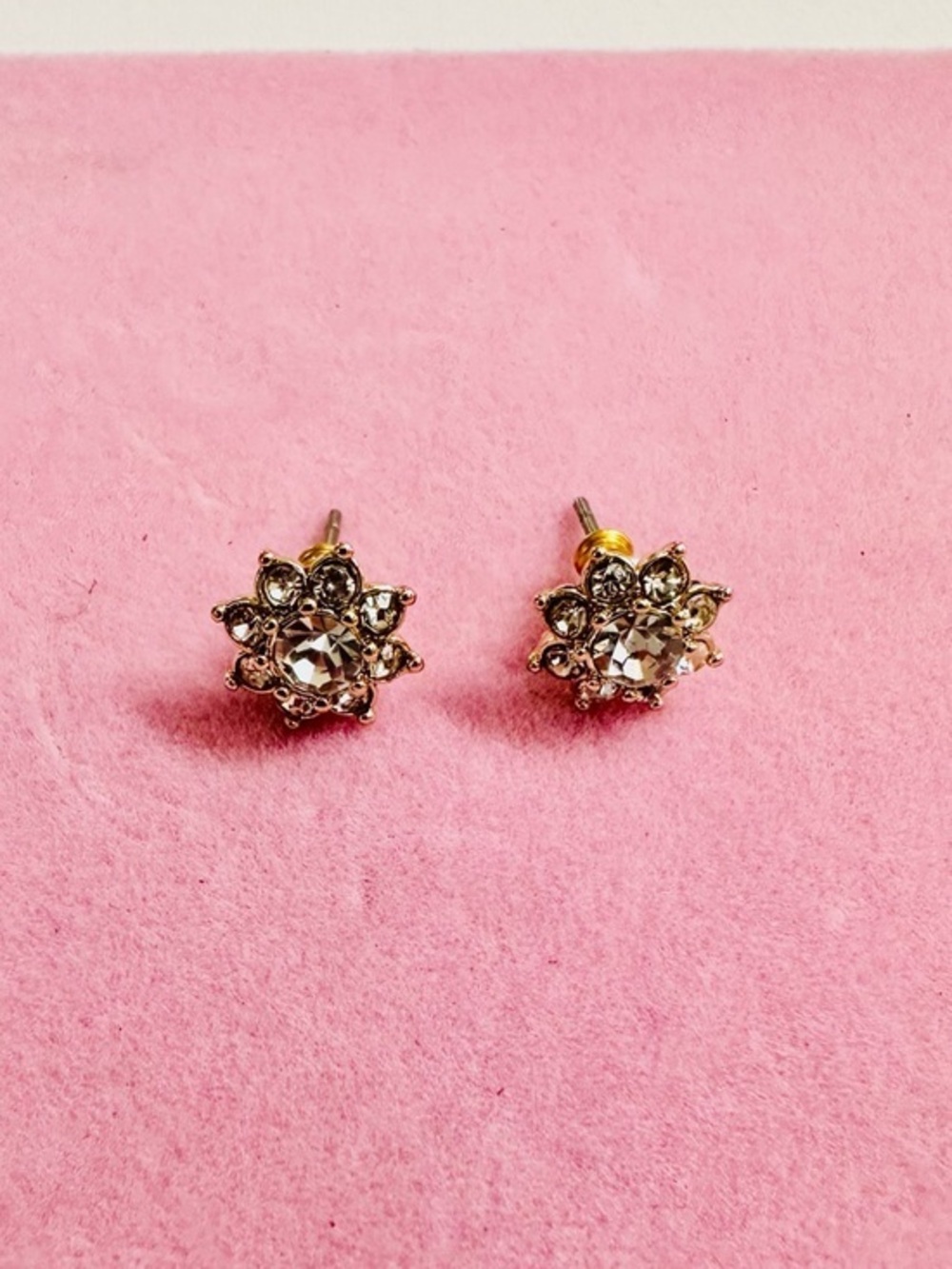 Gold Tone Floral Crystal Stud Earrings